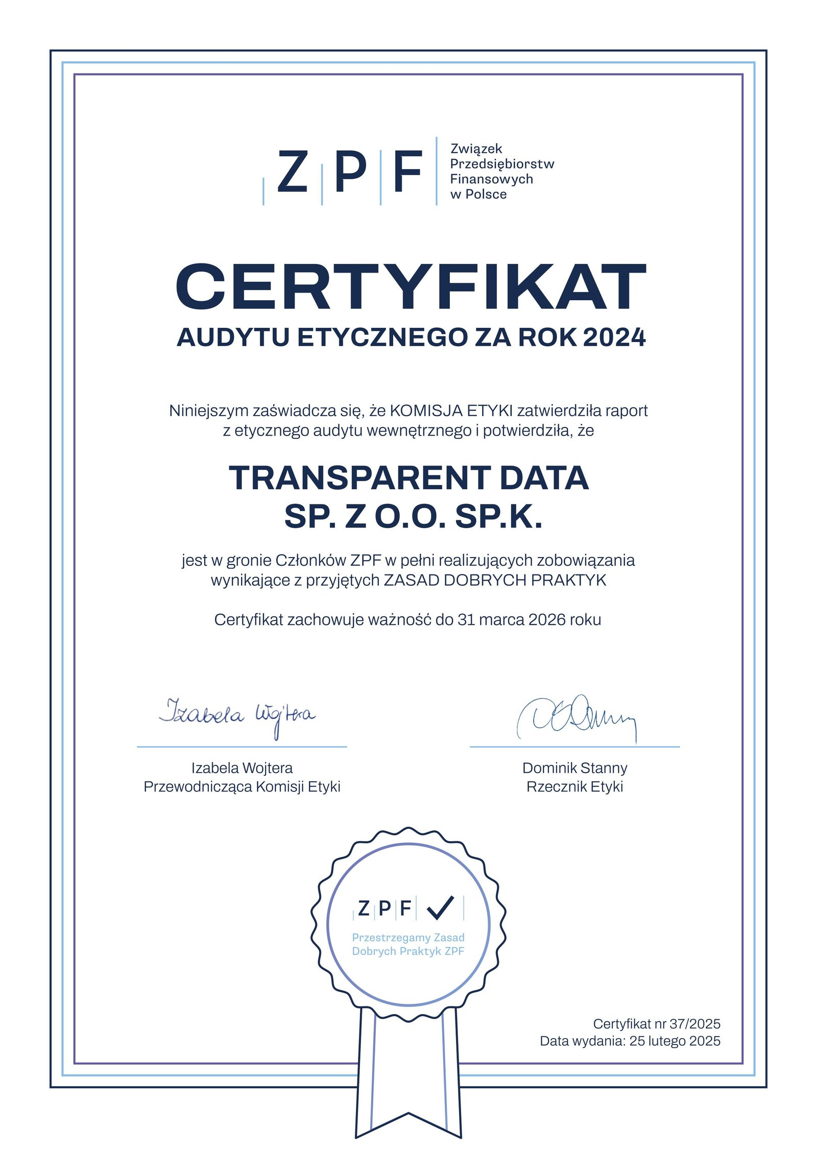 ZPF certificate